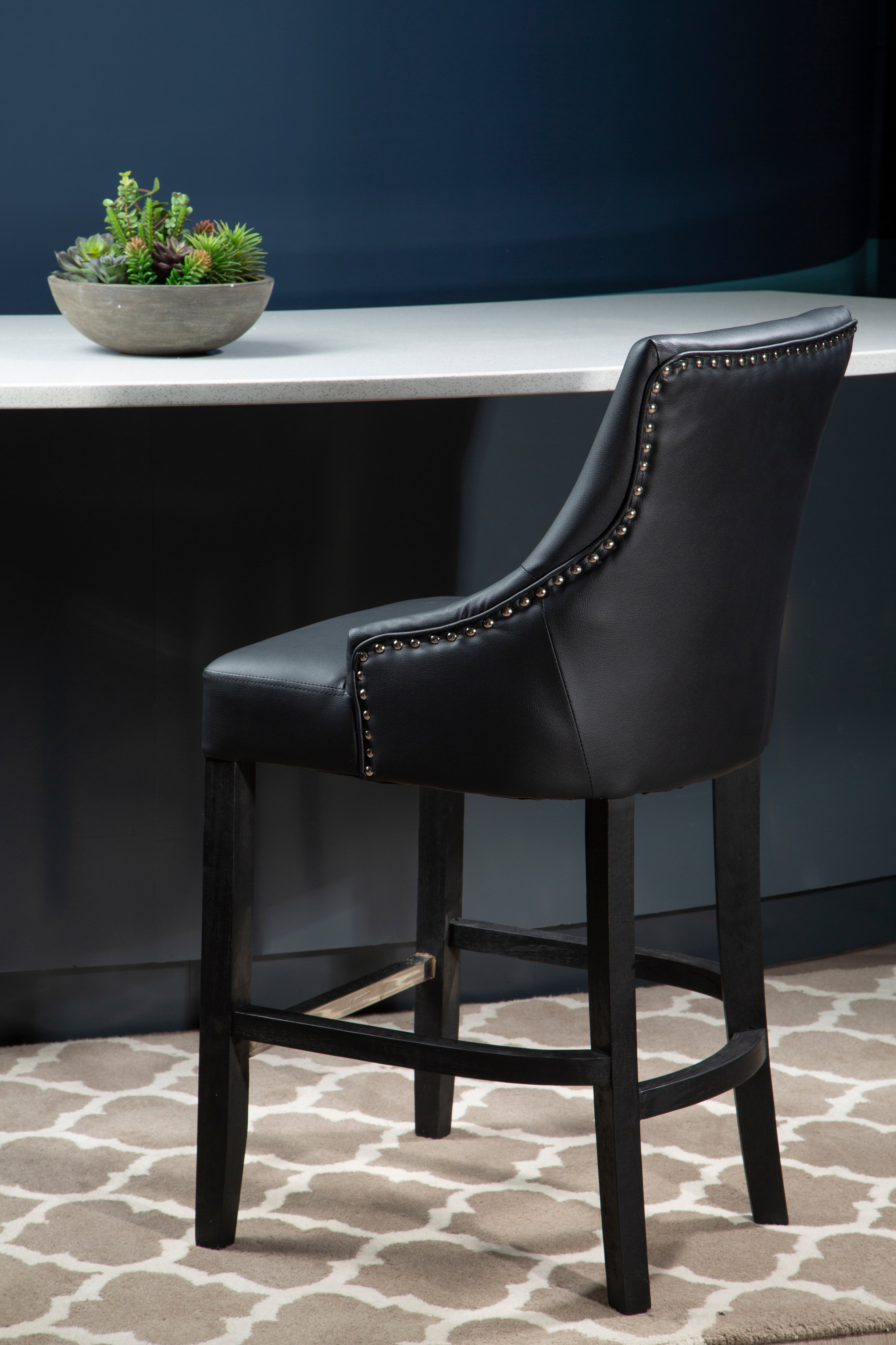 Candace Townhouse Charcoal Faux Leather Bar Stool